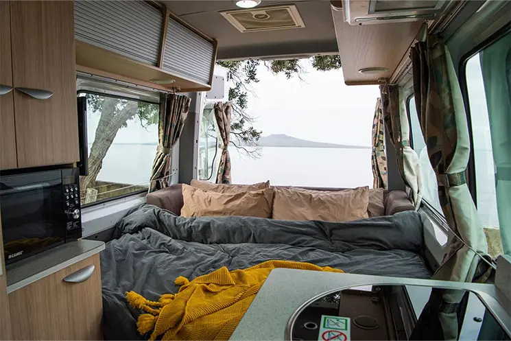 sleeping in motorhome at campsite