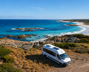 3 berth motorhome on the coast near Launceston, Tasmania
