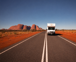 4 berth motorhome driving near Alice Springs in the Northern Territory