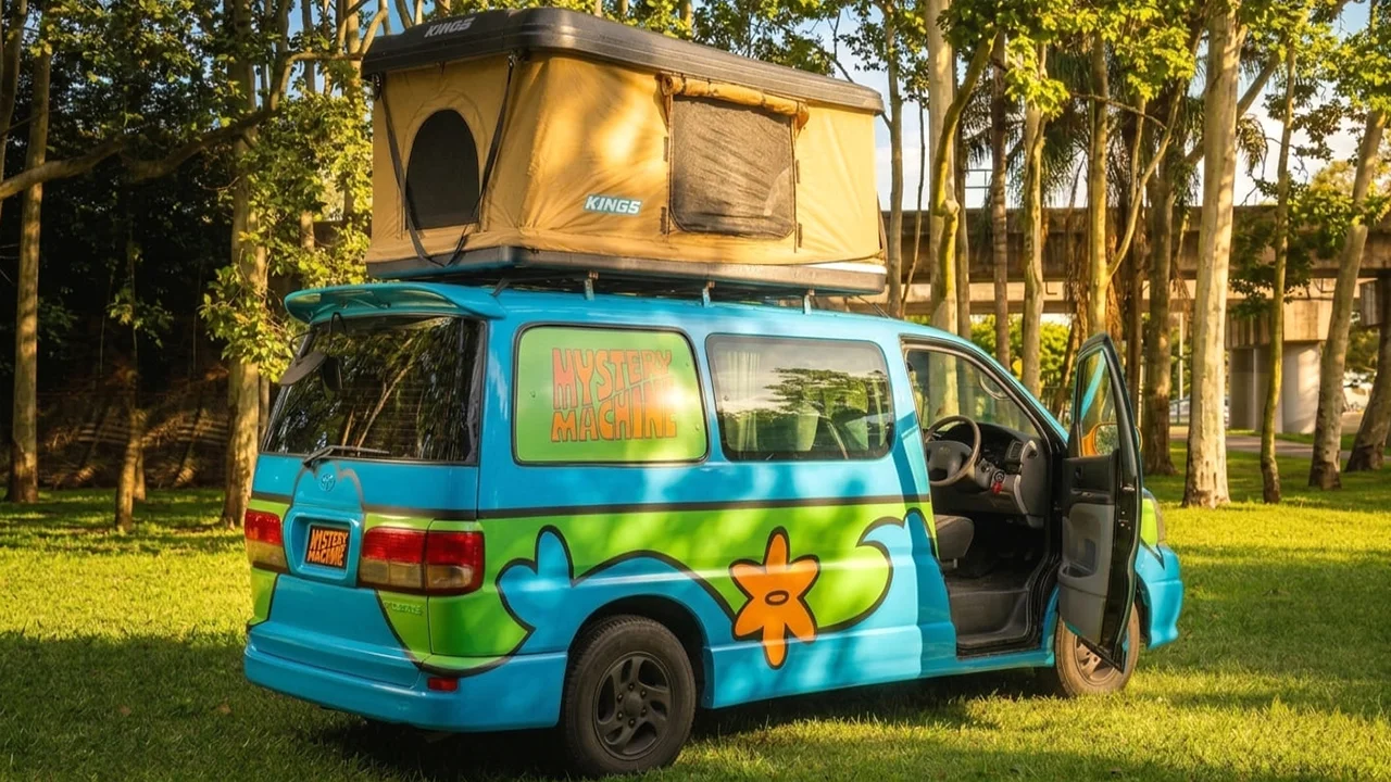 Mystery Machine 3 Rooftop Tent - 3 Berth - exterior rear view with tent