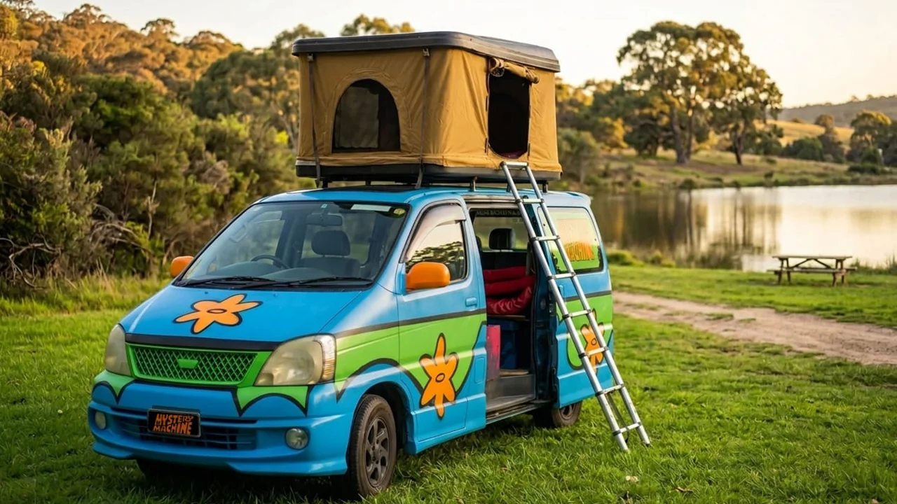 Mystery Machine 3 Rooftop Tent - 3 Berth - exterior tent and ladder
