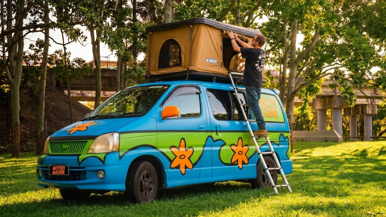 Mystery Machine 3 Rooftop Tent - 3 Berth - exterior tent setup