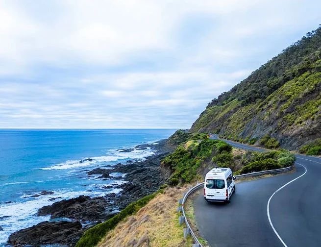 Apollo Euro Tourer motorhome driving along the Great Ocean Road in Victoria, Australia