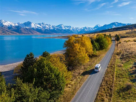 Apollo Euro Tourer motorhome hire in New Zealand beside a mountain lake on the South Island