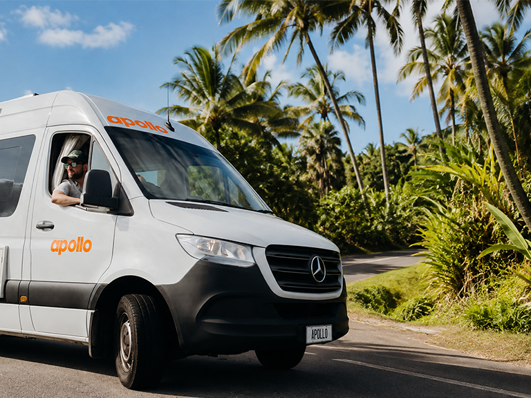 Apollo motorhome rental driving along the Captain Cook Highway near Cairns