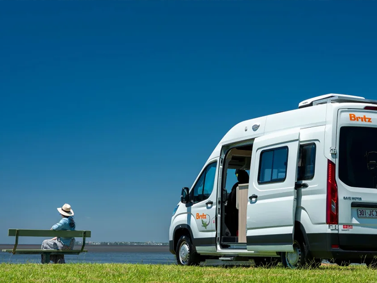 Britz motorhome rental parked at Lee Point overlooking the water in Darwin