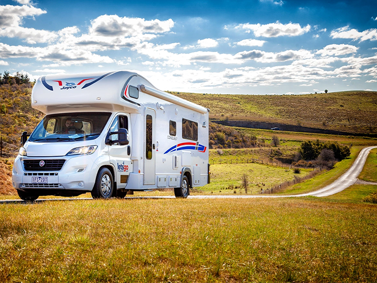Let's Go motorhome rental near the Old Goulburn River Bridge outside Seymour, Victoria
